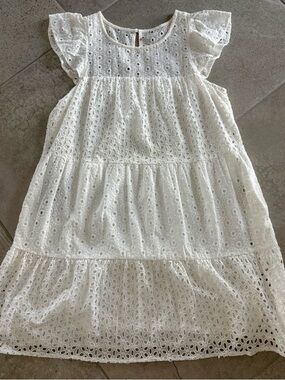 Skies Are Blue White Cotton Eyelet Lace Tiered Dress